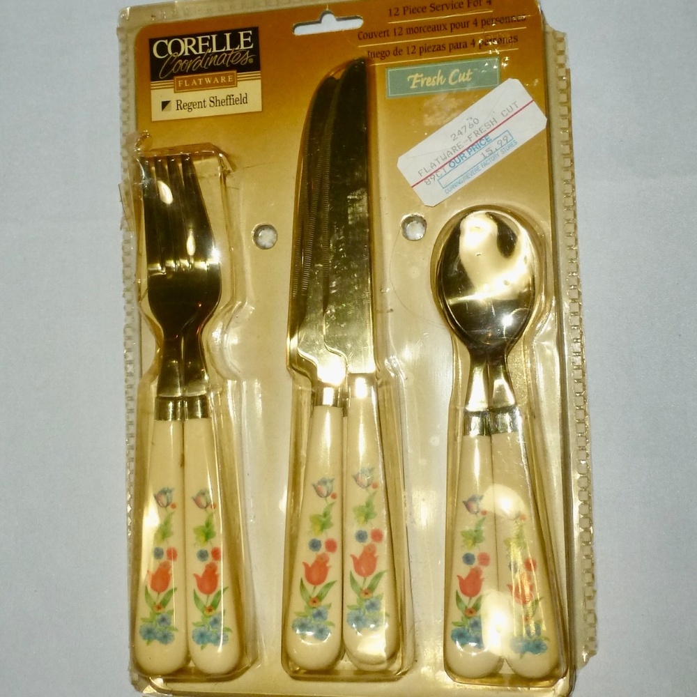 Vintage 12Pc Corelle Fresh Cut Flatware Sheffield Stainless Service For 4 - NOS